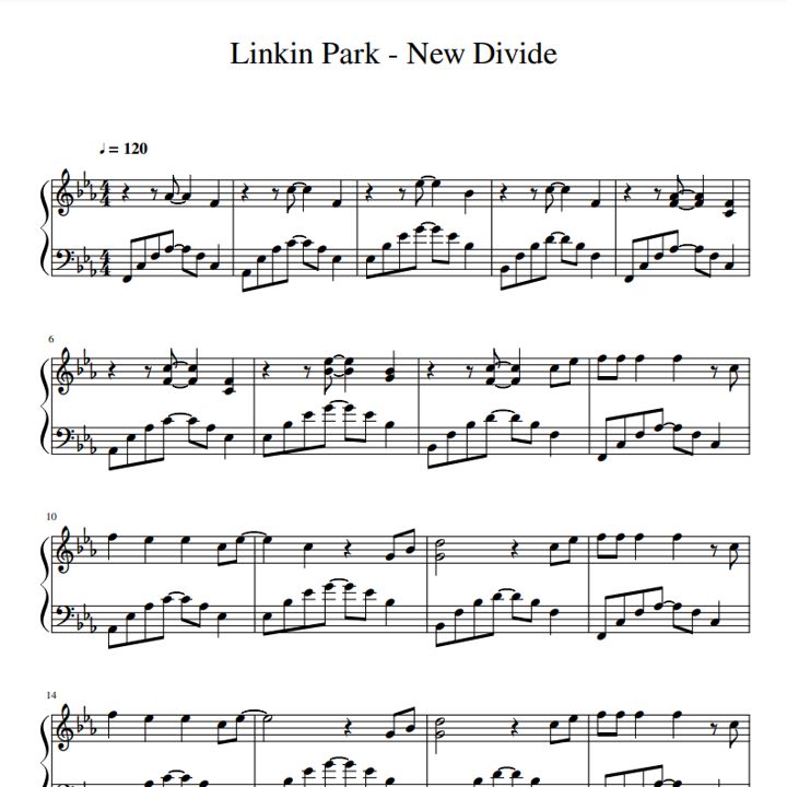 Ноты Linkin Park - New Divide. Пианино. Соло.