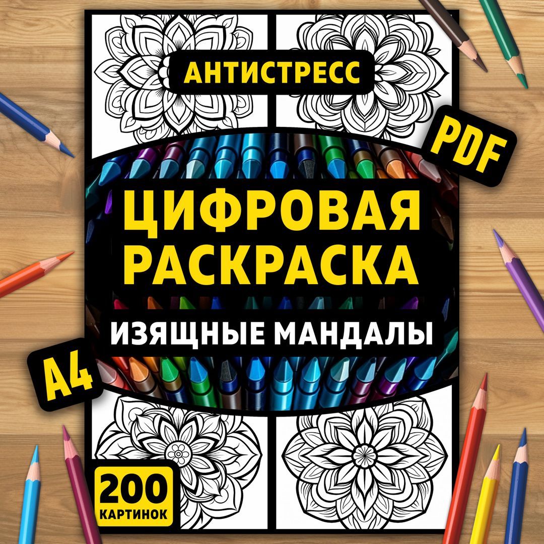 Раскраска А4 "Изящные мандалы" 200 изображений