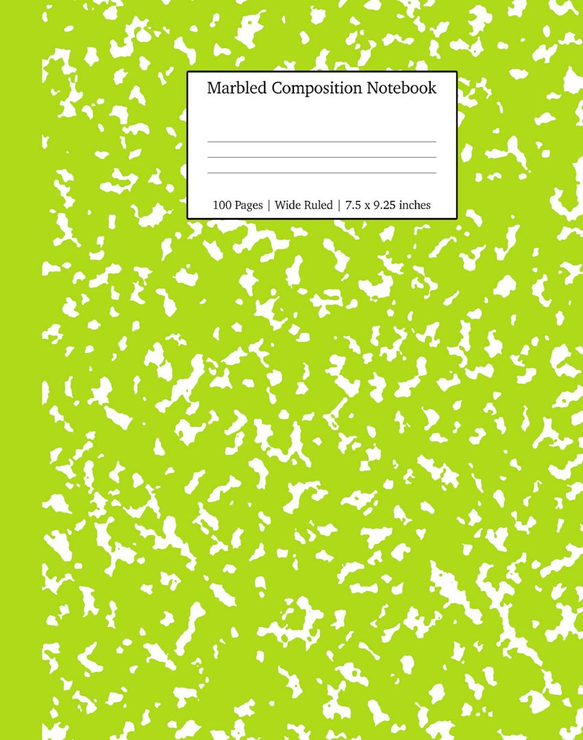 Marbled Composition Notebook. Green Marble Wide Ruled Paper Subject Book