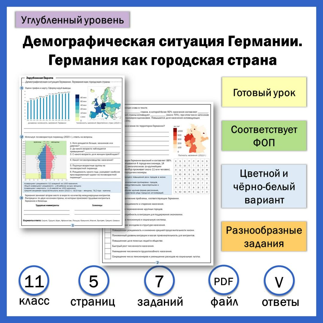 11-11. Демографическая ситуация Германии. Германия как городская страна. Углублённый уровень