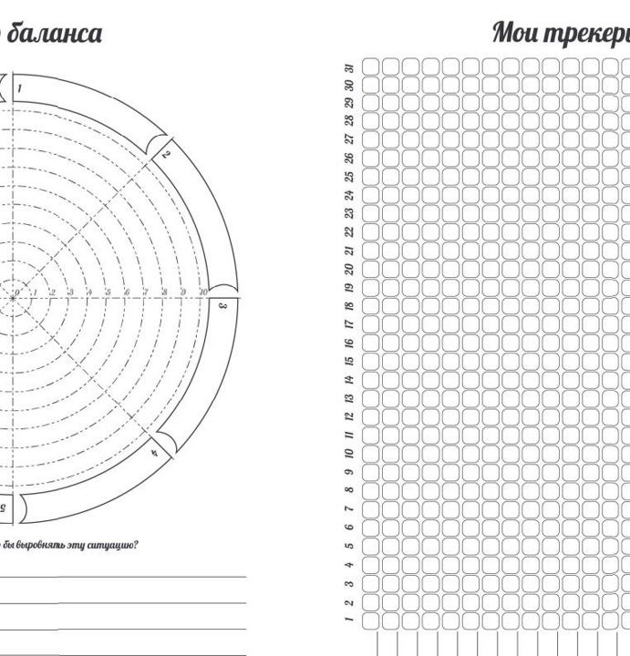 Страница для ежедневника на кольцах А5 Колесо баланса и трекеры на месяц