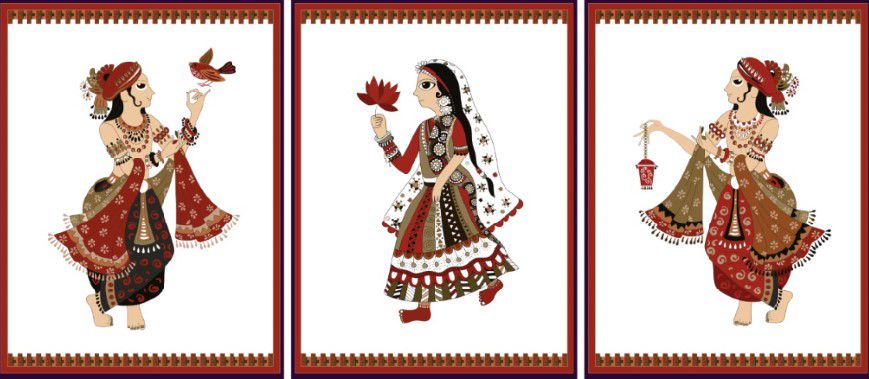 Иллюстрация, индийские танцовщики