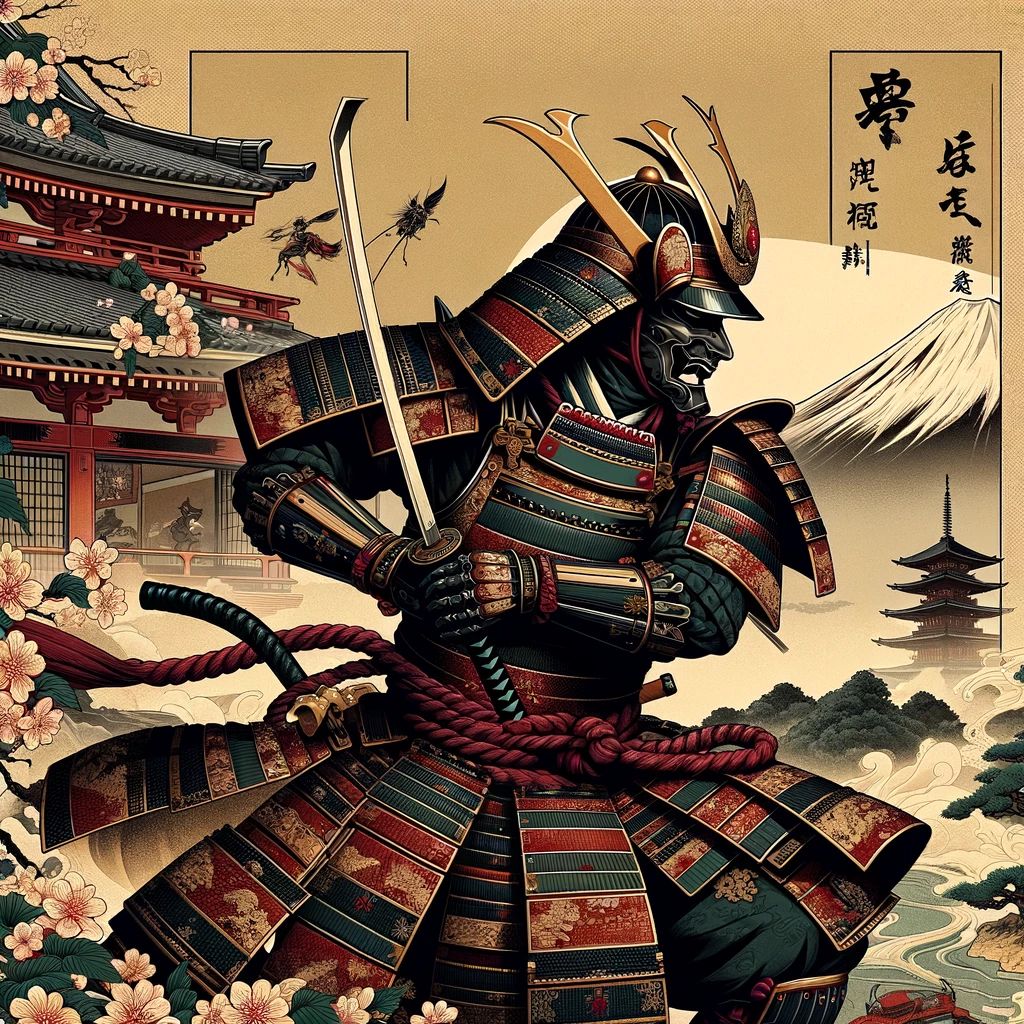 Постер в традиционном японском стиле с самураем