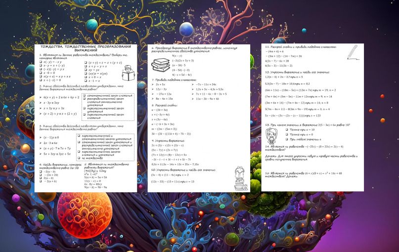 Рабочие листы по теме "Тождества. Тождественные преобразования выражений". 7 класс