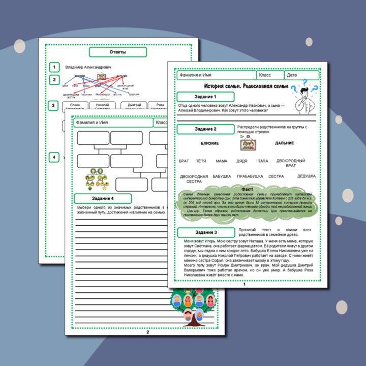 Рабочий лист "История семьи. Родословная семьи" Семьеведение