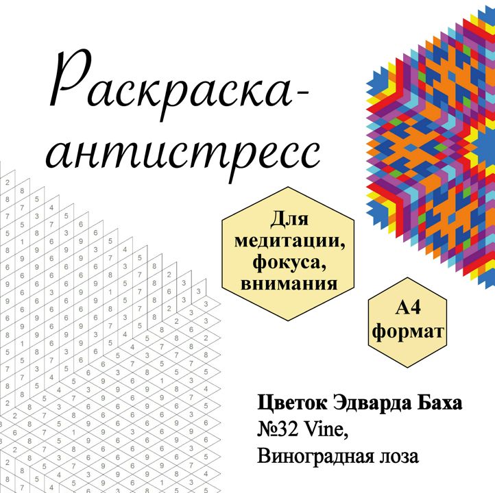 Раскраска № 32 Vine, Виноград/Виноградная лоза, Цветок Эдварда Баха, антистресс