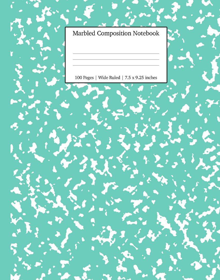Marbled Composition Notebook. Turquoise Marble Wide Ruled Paper Subject Book
