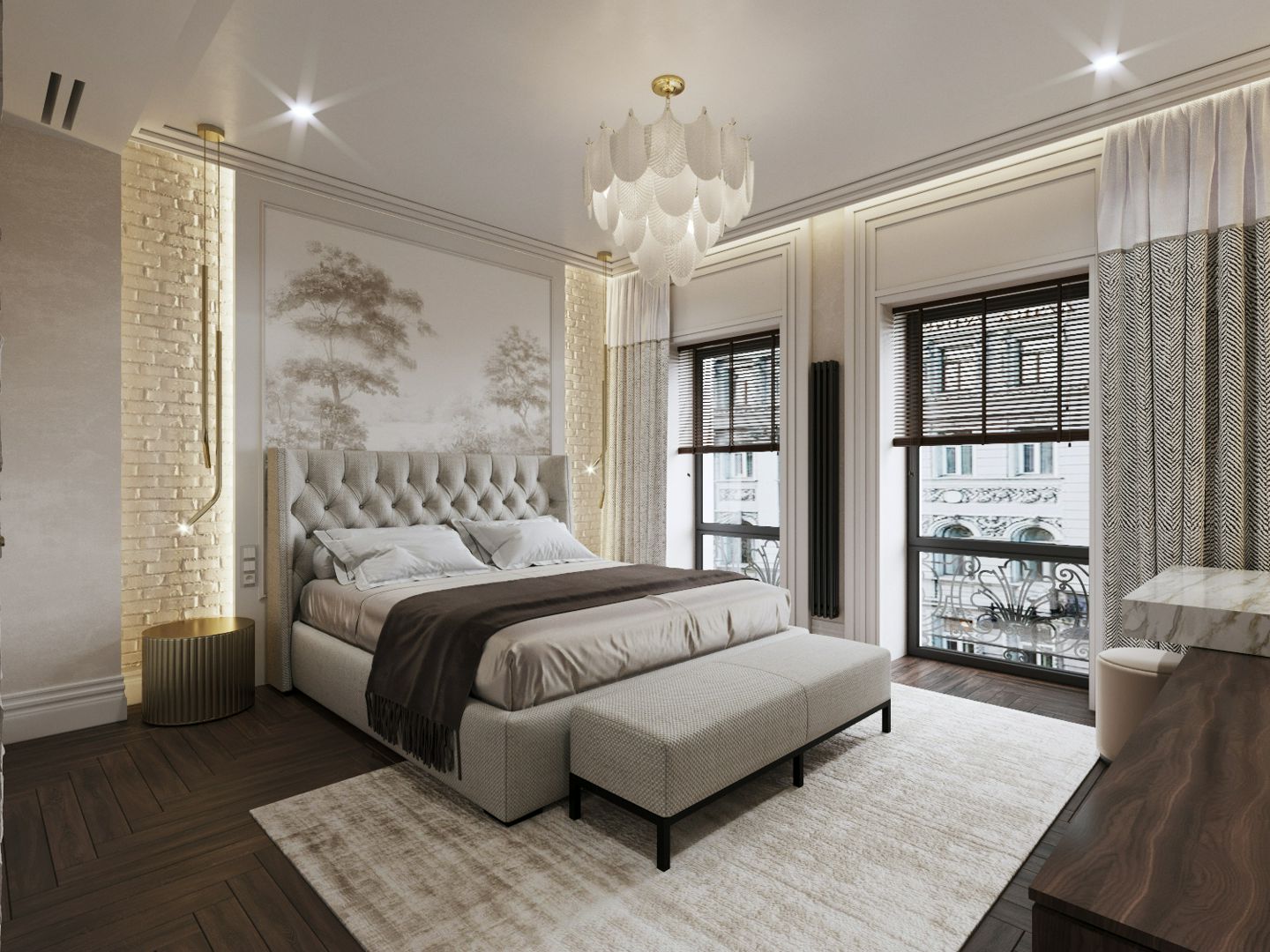 3D модель спальни дизайн интерьера квартиры дома готовая сцена 3D max / Corona Render