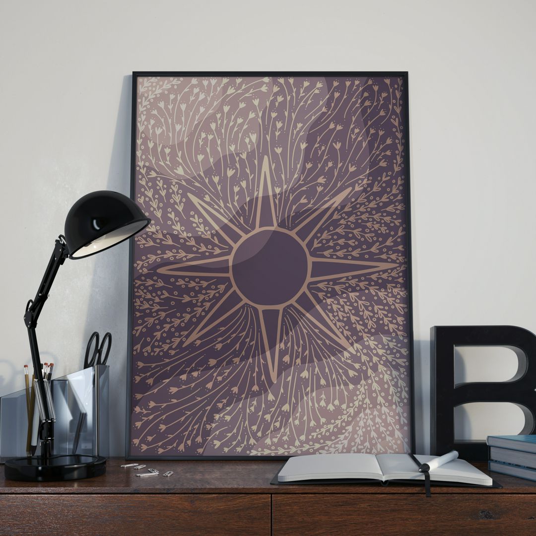 Интерьерная картина со звездой и растениями в пастельных цветах, постер для интерьера пастельный