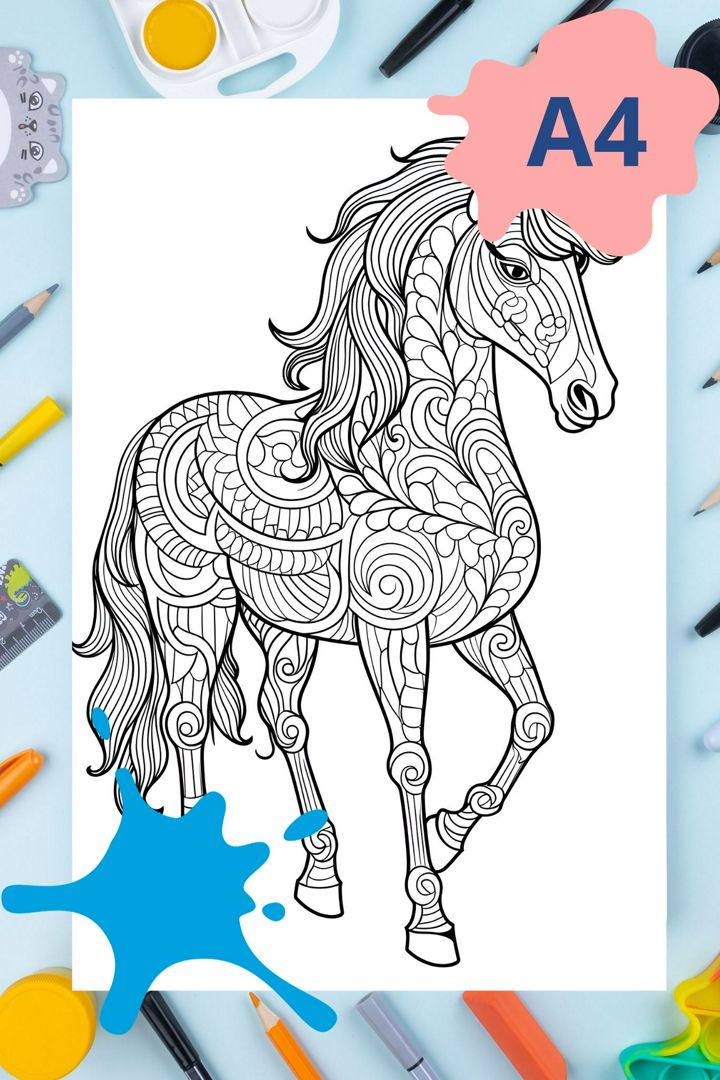 Horse Mandala Coloring Page | Anti-stress coloring pages for adults: 23 coloring pages распечатать