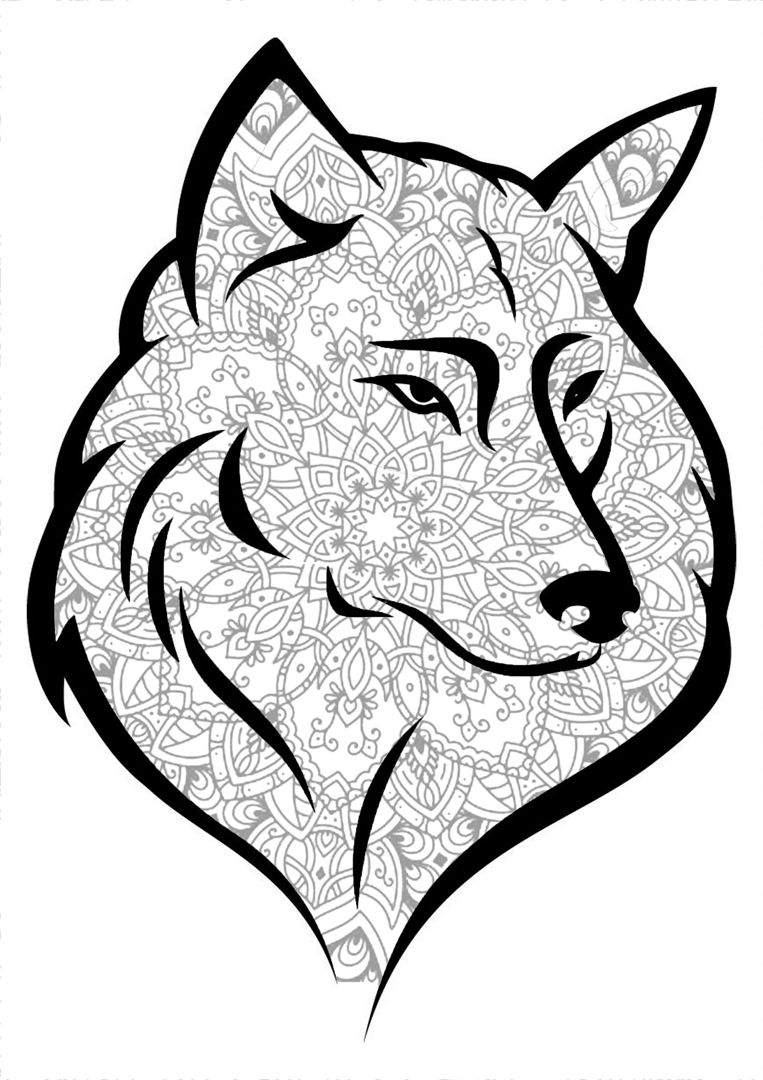 Мандала-раскраска для медитативного раскрашивания Волк