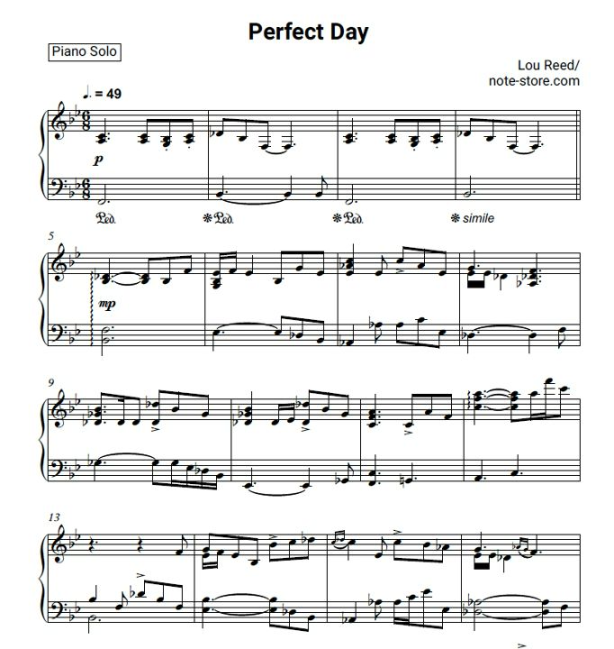 Ноты Lou Reed - Perfect Day (Piano Accompaniment) - Пианино.Соло