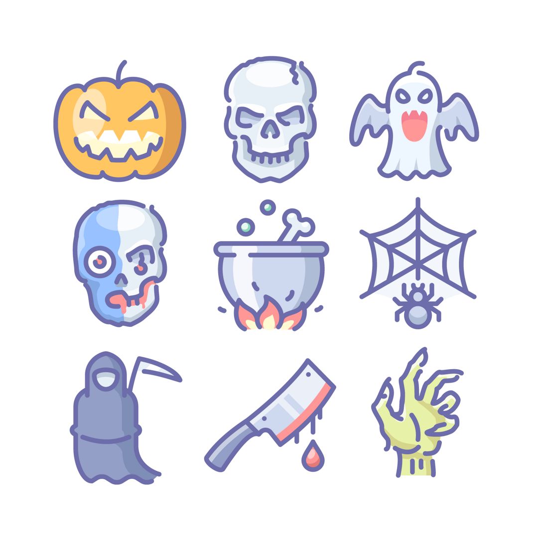 Unigrid Phantom — Хэллоуин, 23 цветных векторных иконок