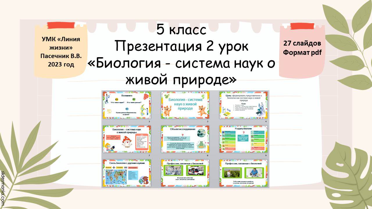 Презентация 2 урок 5 класс «Биология - система наук о живой природе»