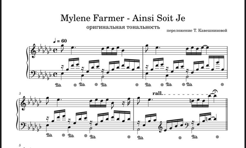Mylene Farmer - Ainsi Soit Je. Ноты для фортепиано. Фортепианное переложение.