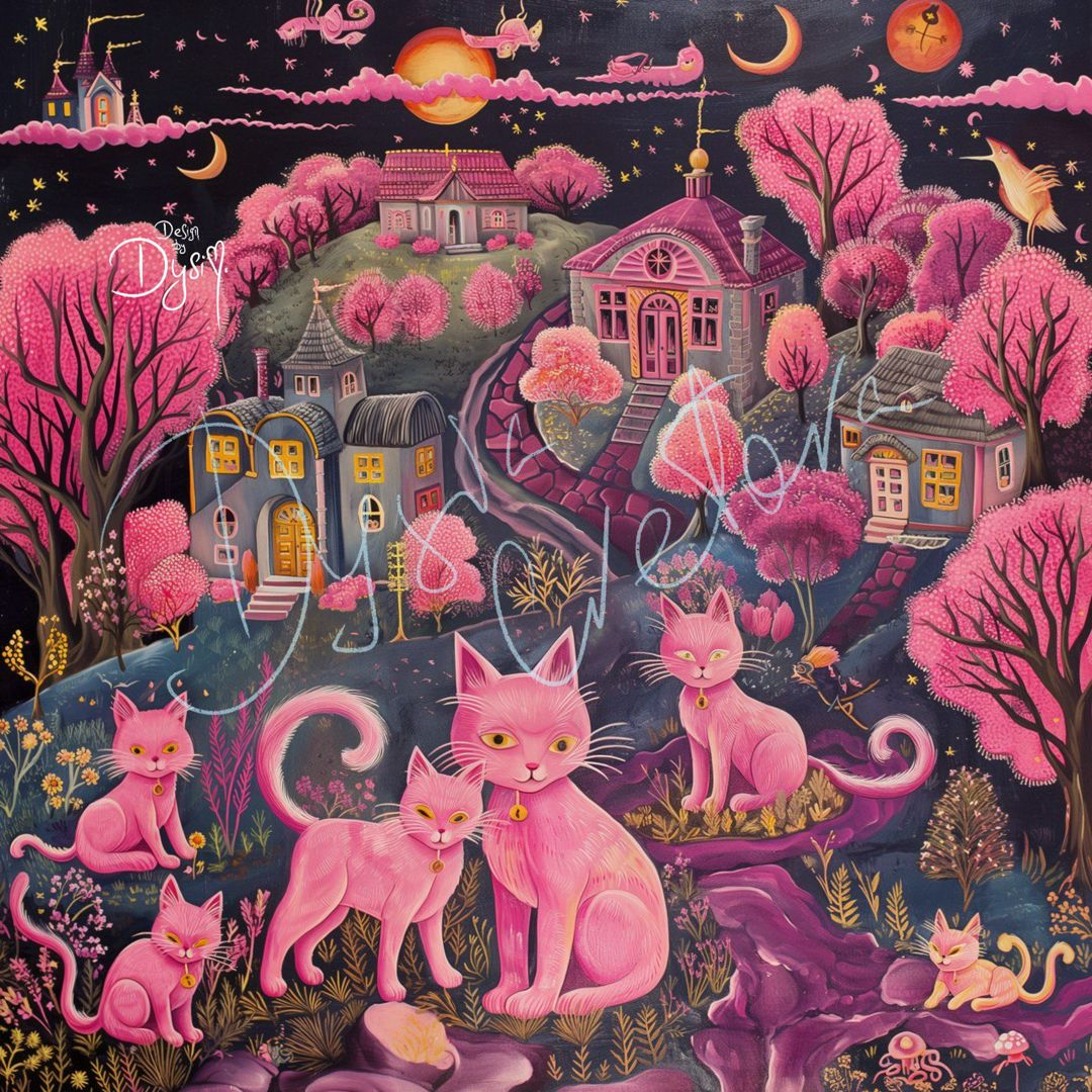 Город розовых котиков и кошечек. Постер. Возможно распечатать 40 на 40 см