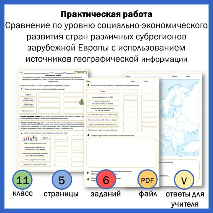 11-6. ПР. Сравнение по уровню социально-экономического развития стран различных субрегионов Европы