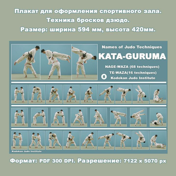 Плакат дзюдо формата А2. Бросок мельница KATA-GURUMA.