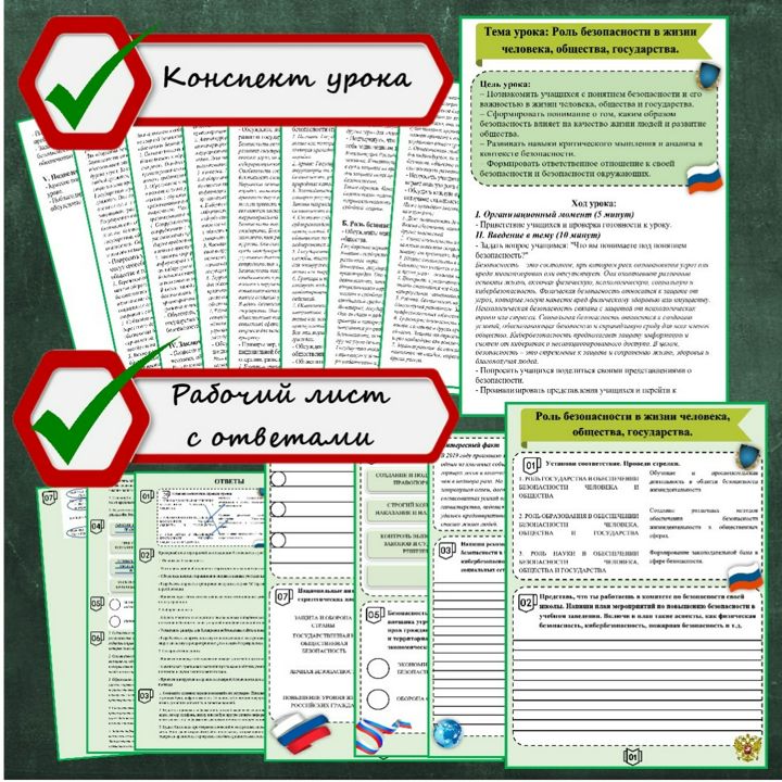 Комплект конспектов урока и рабочих листов по ФРП ООО "ОБЗР" 5-9 кл. Модуль № 1 (4 урока)