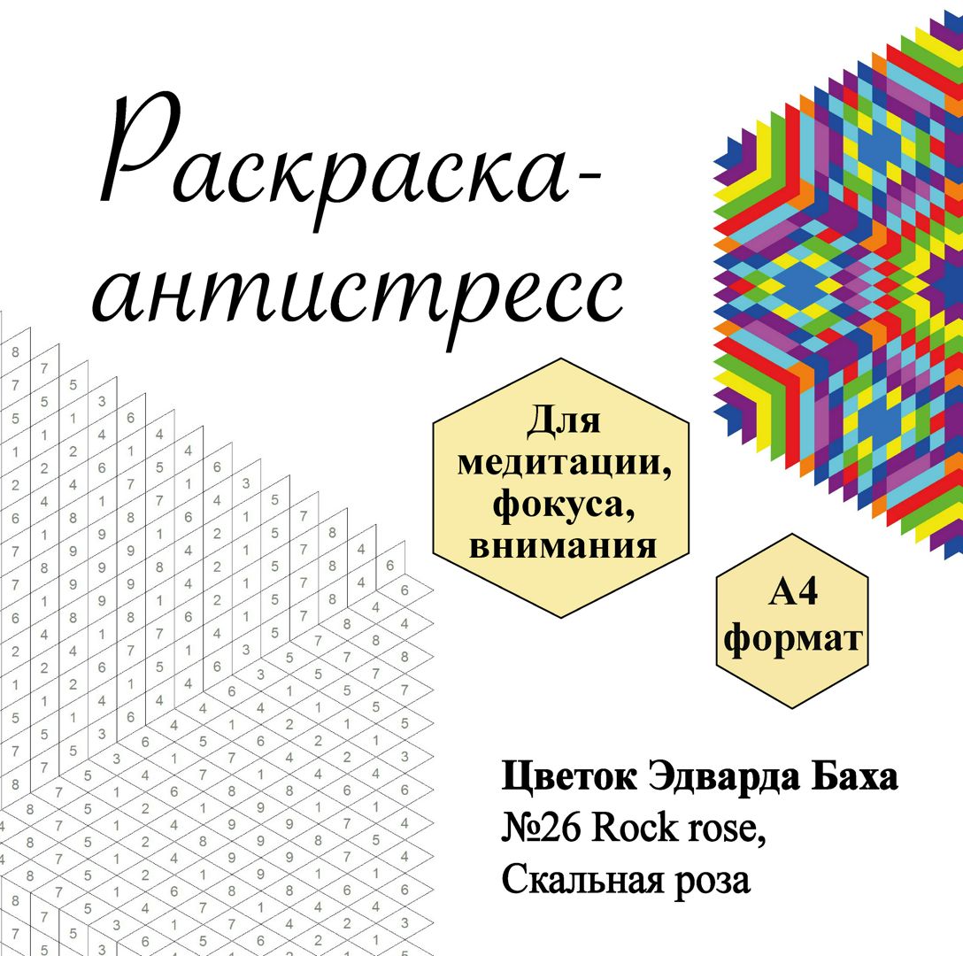 Раскраска № 26 Rock rose, Скальная роза/Солнцецвет, Цветок Эдварда Баха, антистресс