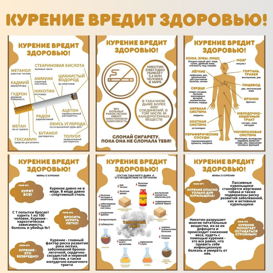 "Курение вредит здоровью". Информационные листы для стенда