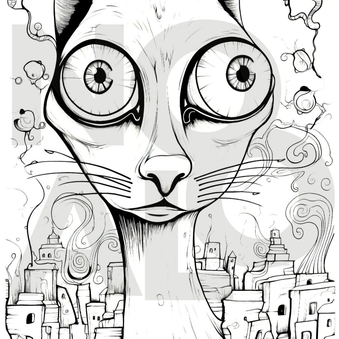 Раскраска «Искушение великого котяры» для печати (А4)