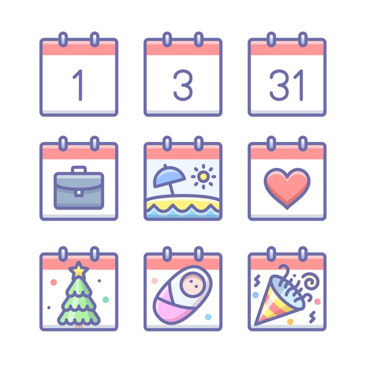 Unigrid Phantom — Календарь, 40 цветных векторных иконок
