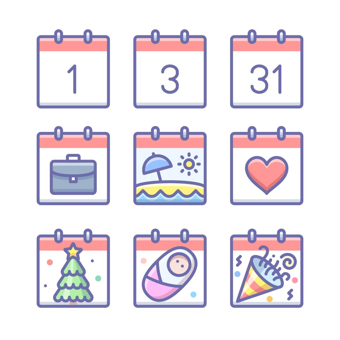 Unigrid Phantom — Календарь, 40 цветных векторных иконок