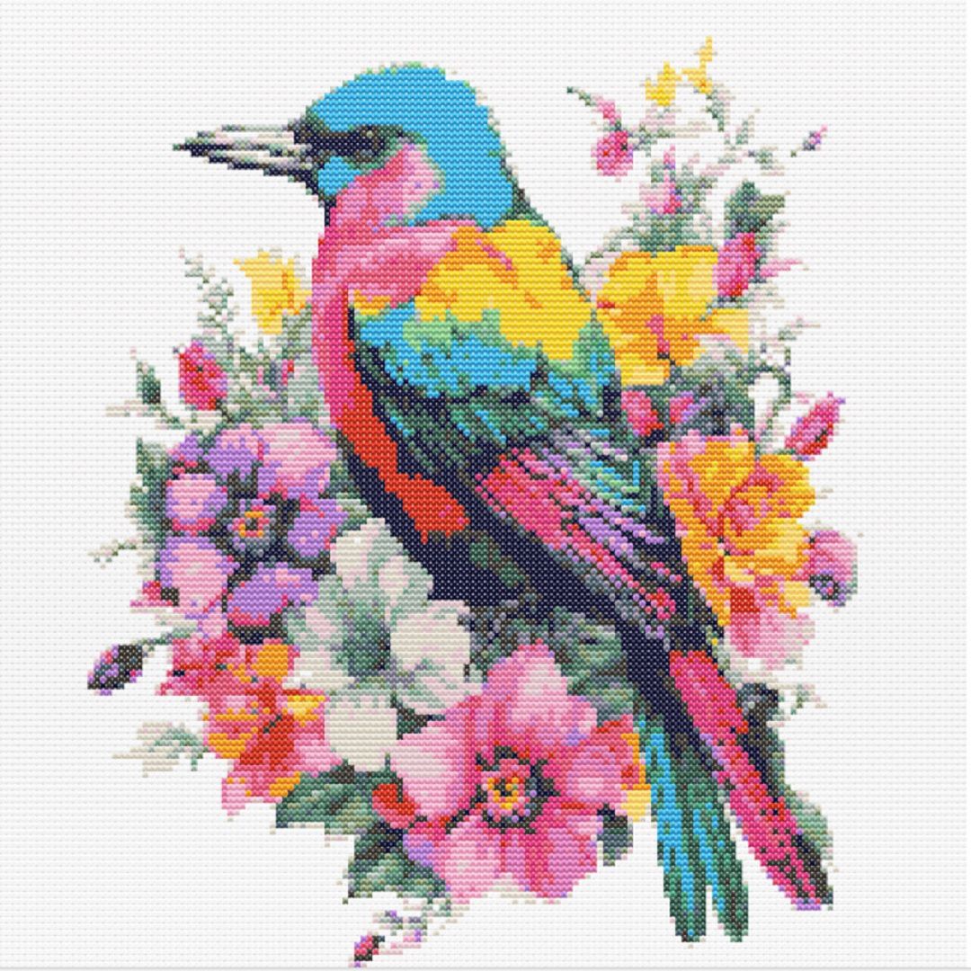 Цифровой файл Схема вышивки крестом "Птица в цветах"