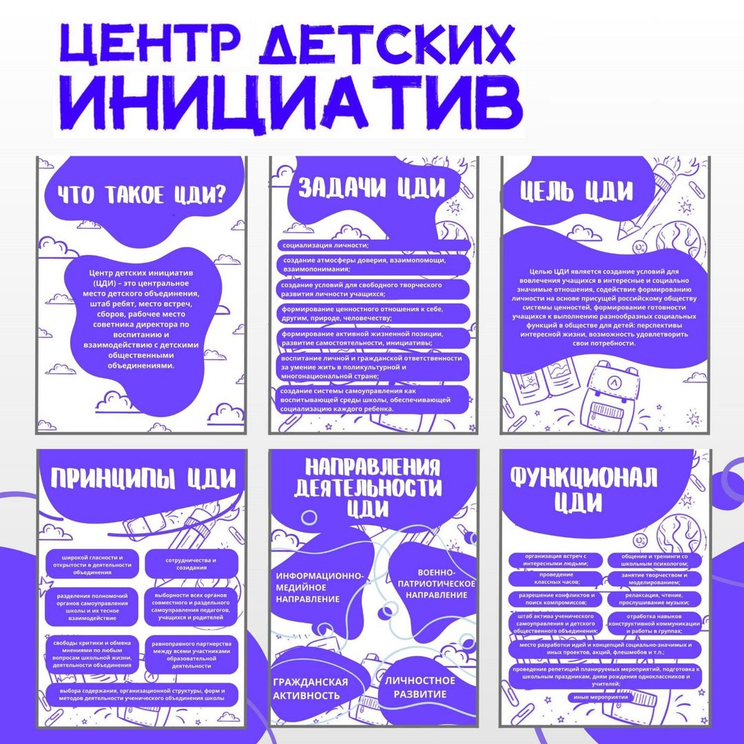 Центр детских инициатив. Информационные листы для оформления стенда