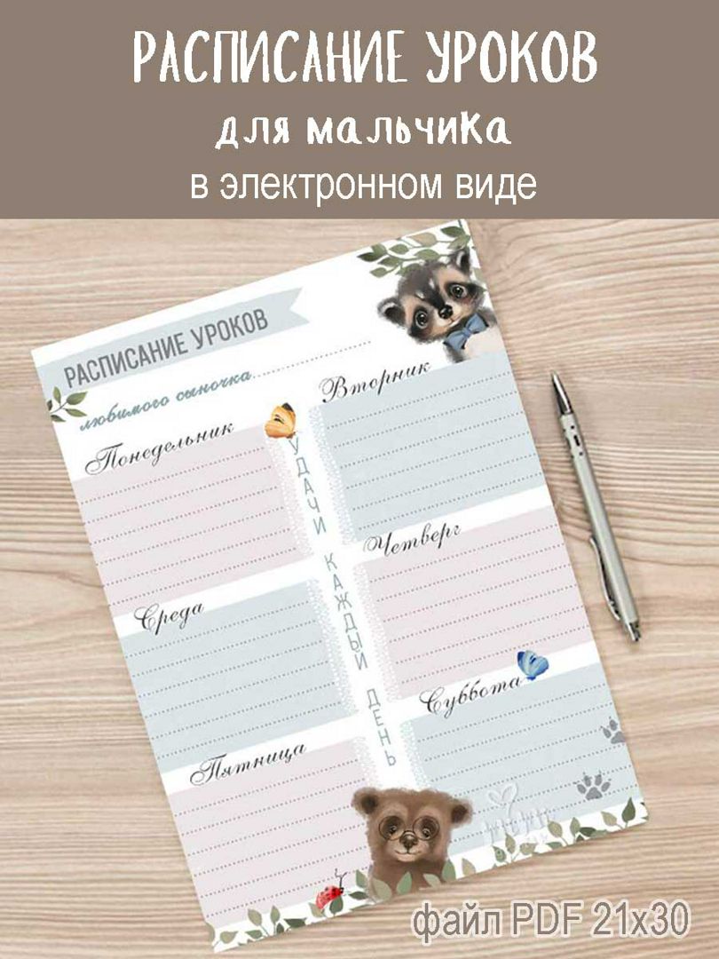 Расписание уроков для мальчика в электронном виде для самостоятельной ...
