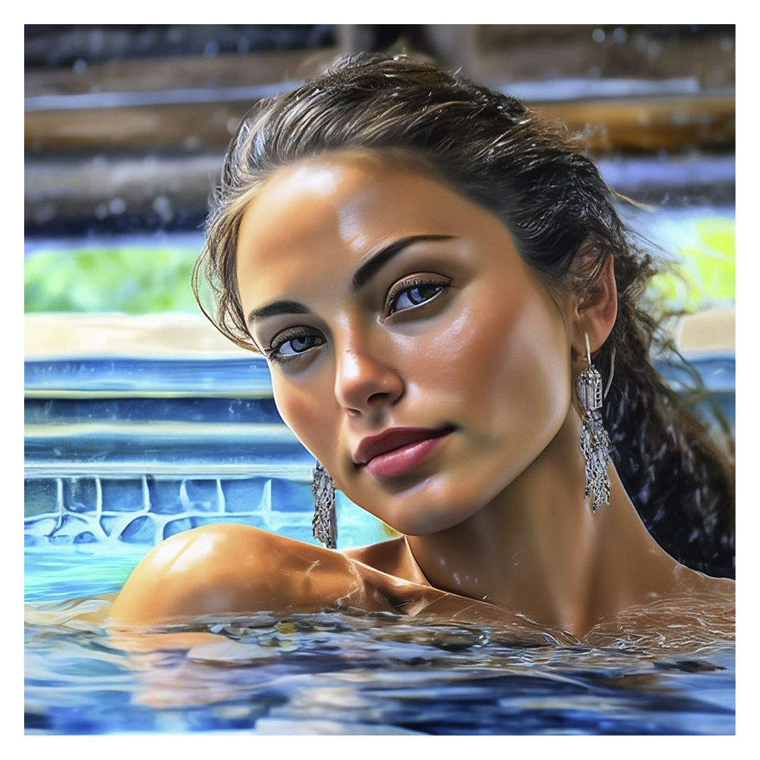 Постер - идеальная девушка в СПА бассейне. Фотопортрет.