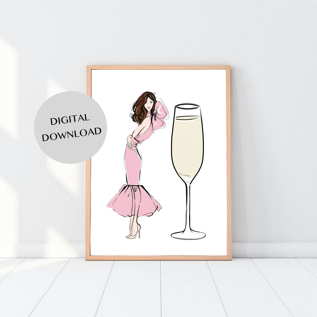 Постер для интерьера - Девушка с бокалом шампанского