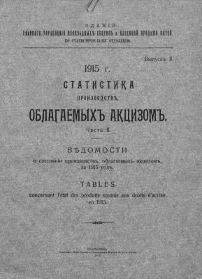 Раритет 1915 г. "Статистика производств, облагаемых акцизом. Выпуск 2. Часть 2."