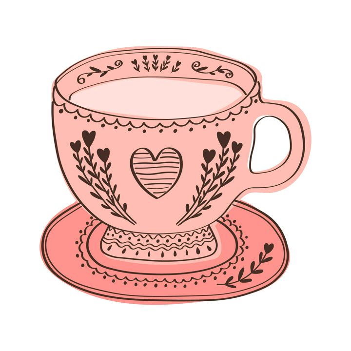 Векторная детская иллюстрация "Розовая чашка с блюдцем"