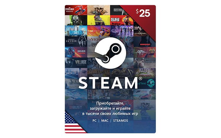 Карта оплаты Steam 25 USD USA [Цифровая версия]