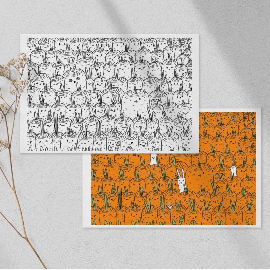 Цифровая раскраска "Зайцы в морковном поле"