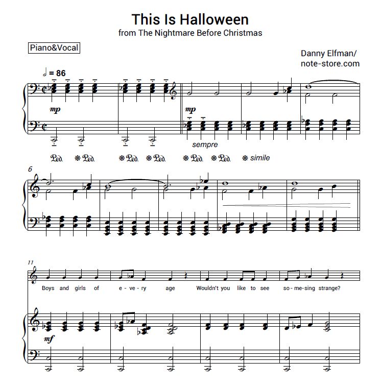 Ноты Danny Elfman - This Is Halloween (OST The Nightmare Before Christmas) - Пианино.Вокал