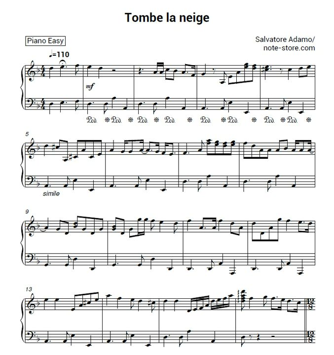 Ноты Salvatore Adamo - Tombe la neige - Пианино.Easy