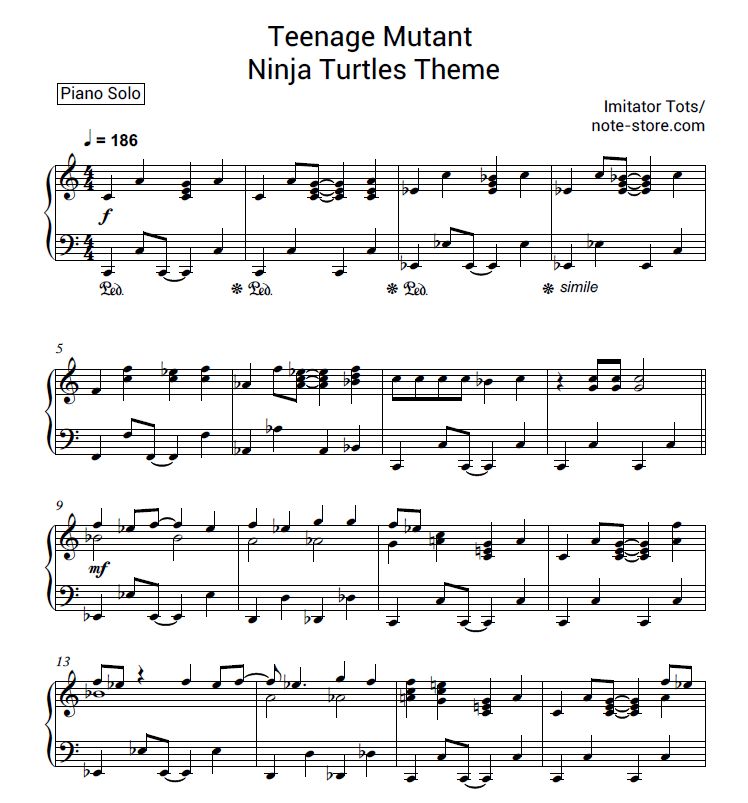 Ноты Imitator Tots - Teenage Mutant Ninja Turtles theme - Пианино.Соло