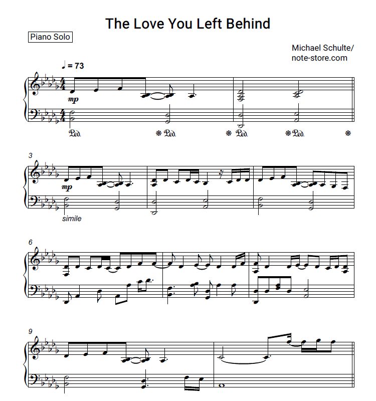 Ноты Michael Schulte - The Love You Left Behind - Пианино.Соло.