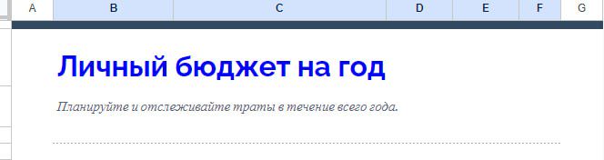 Гугл таблица - личный бюджет на год