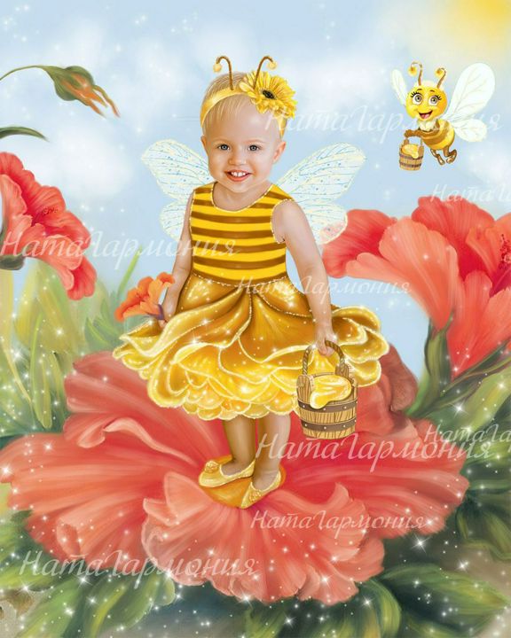 НатаГармония. Детские портреты на заказ Пчелка. Шаблон картина+ врисовка лица ребенка