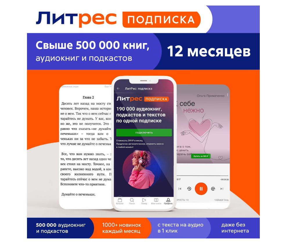 Подписка Литрес на 12 месяцев