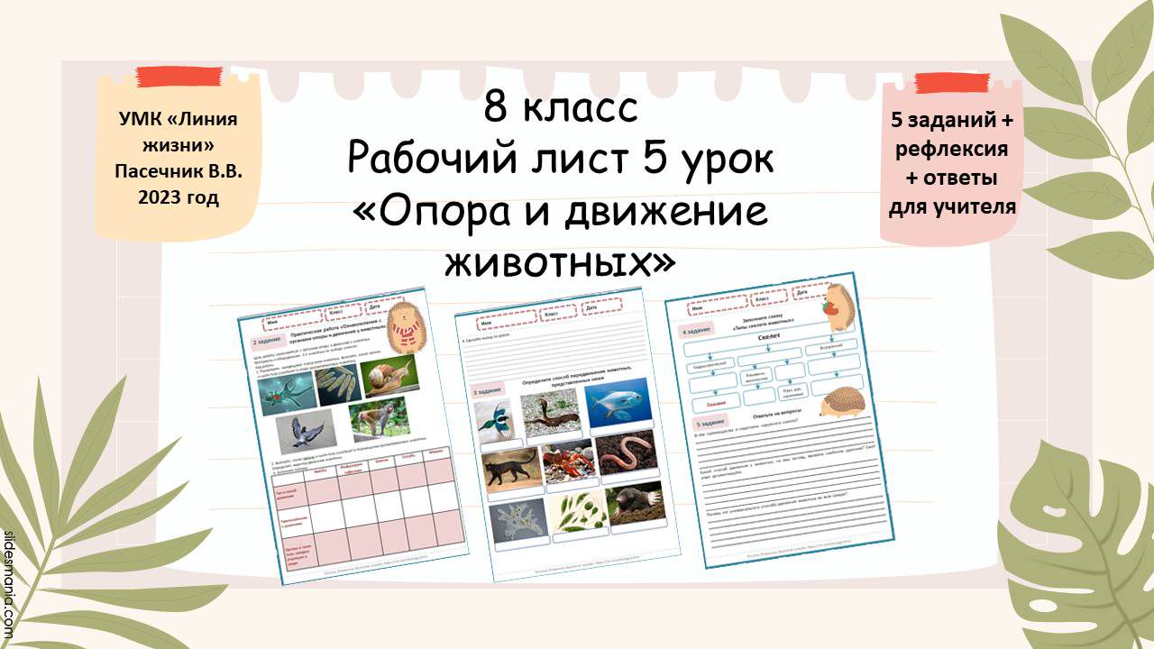Рабочий лист 5 урок 8 класс «Опора и движение животных» - Татьяна ...