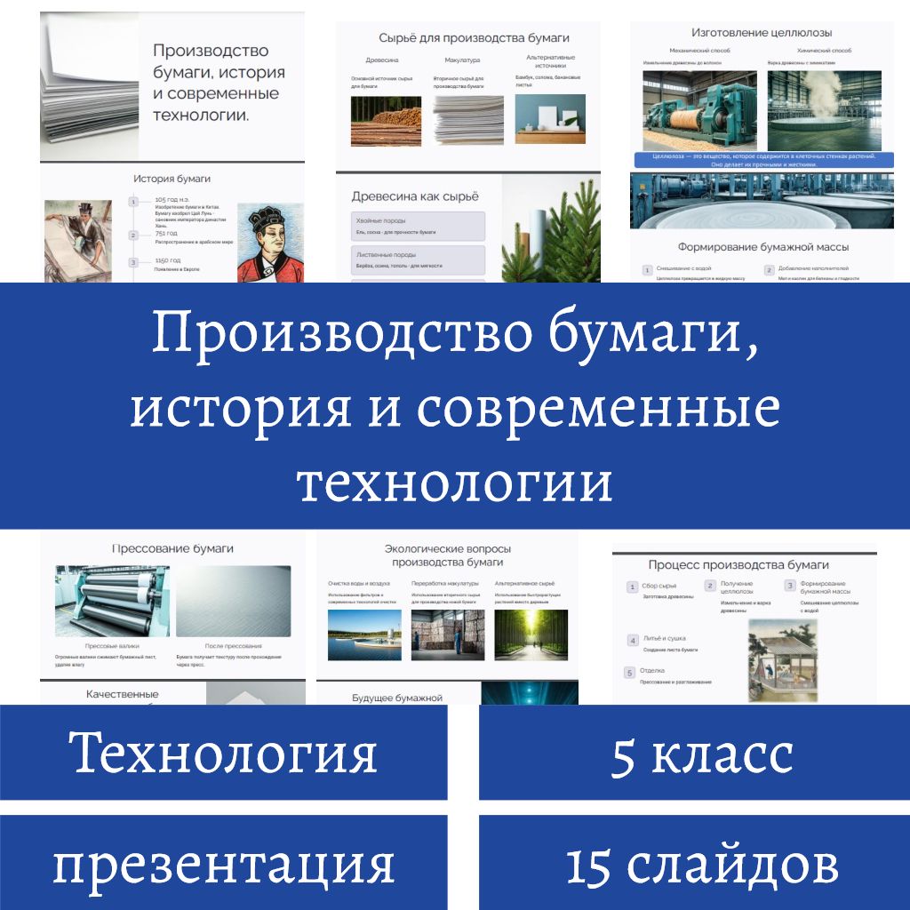 Производство бумаги, история и современные технологии. 5 класс. Технология. Презентация.