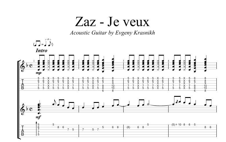 Je veux - Zaz (Ноты и табы для гитары)