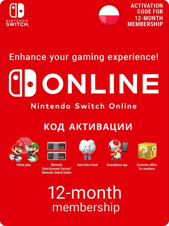 Подписка Nintendo Switch Online Индивидуальное членство - 12 месяцев, Польша (POL) Цифровой код