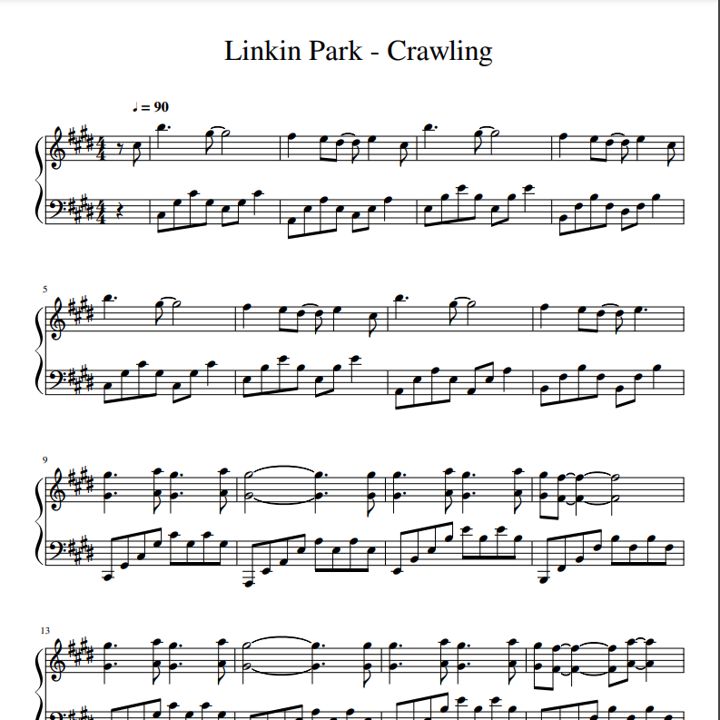 Ноты Linkin Park - Crawling. Пианино. Соло.
