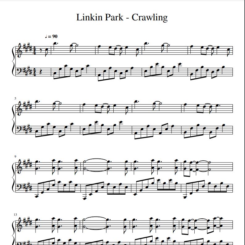 Ноты Linkin Park - Crawling. Пианино. Соло.